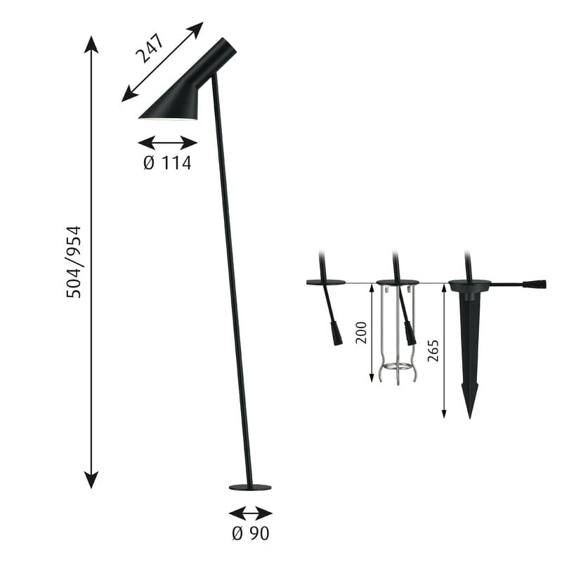 Louis Poulsen AJ Garden Bollard Lamp, Long, 3000K, Spike With Adaptor 4 Louis Poulsen AJ Garden Bollard Lamp, Long, 3000K, Spike With Adaptor - Image 2